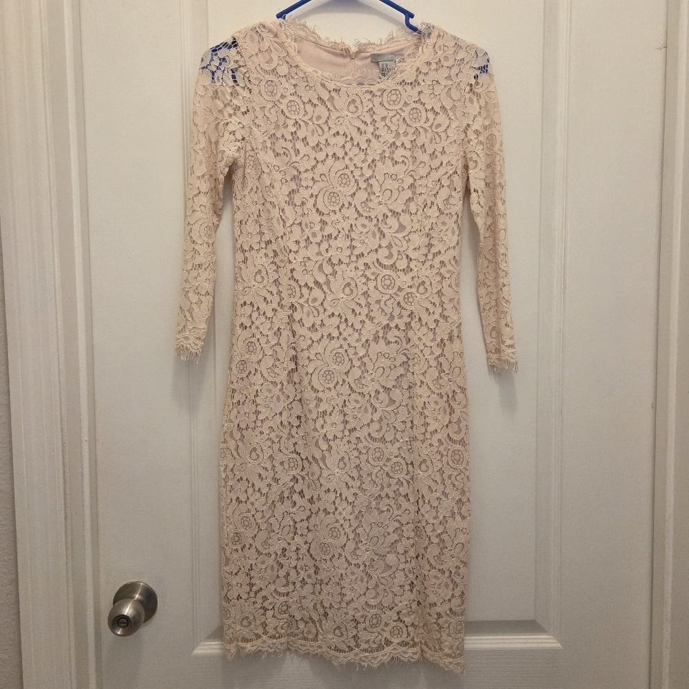 H & M H&M extra Small XS women's pink lace midi semi sheer dress long sleeve